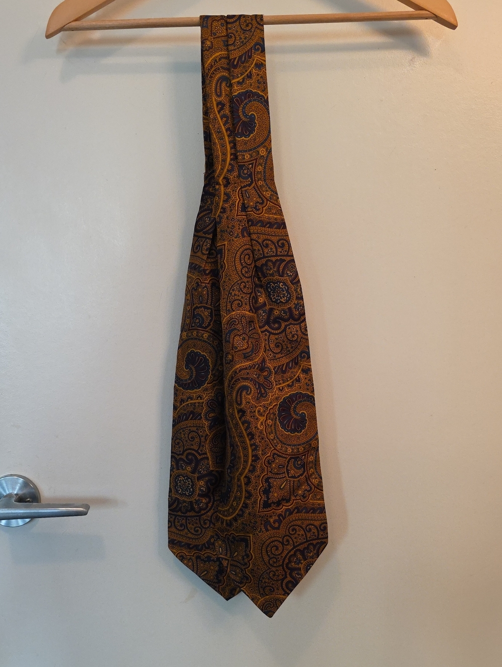 Men's Paisley Silk Tie in Mustard Yellow and Navy